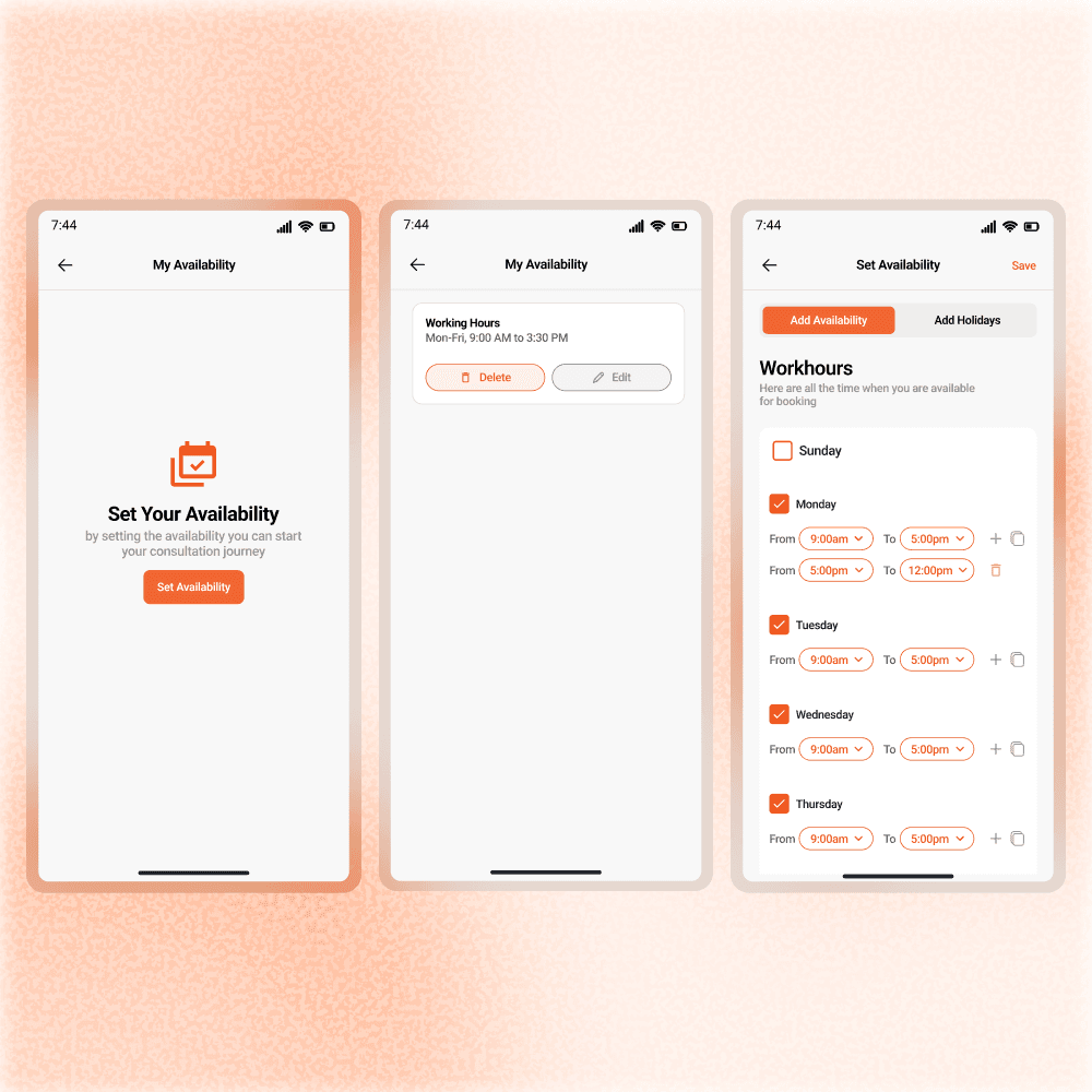 Set Availability Screens